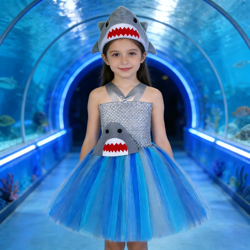 

Baby Girls Shark Tutu Dress for Kids Sea Animals Disguise Outfit Newborn Photoshoot Clothes Children Birthday Halloween Costumes