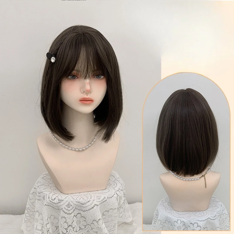 

Wig Daily Women's Short Hair Cute Comic Bangs Girl Collarbone Hair Full Cover