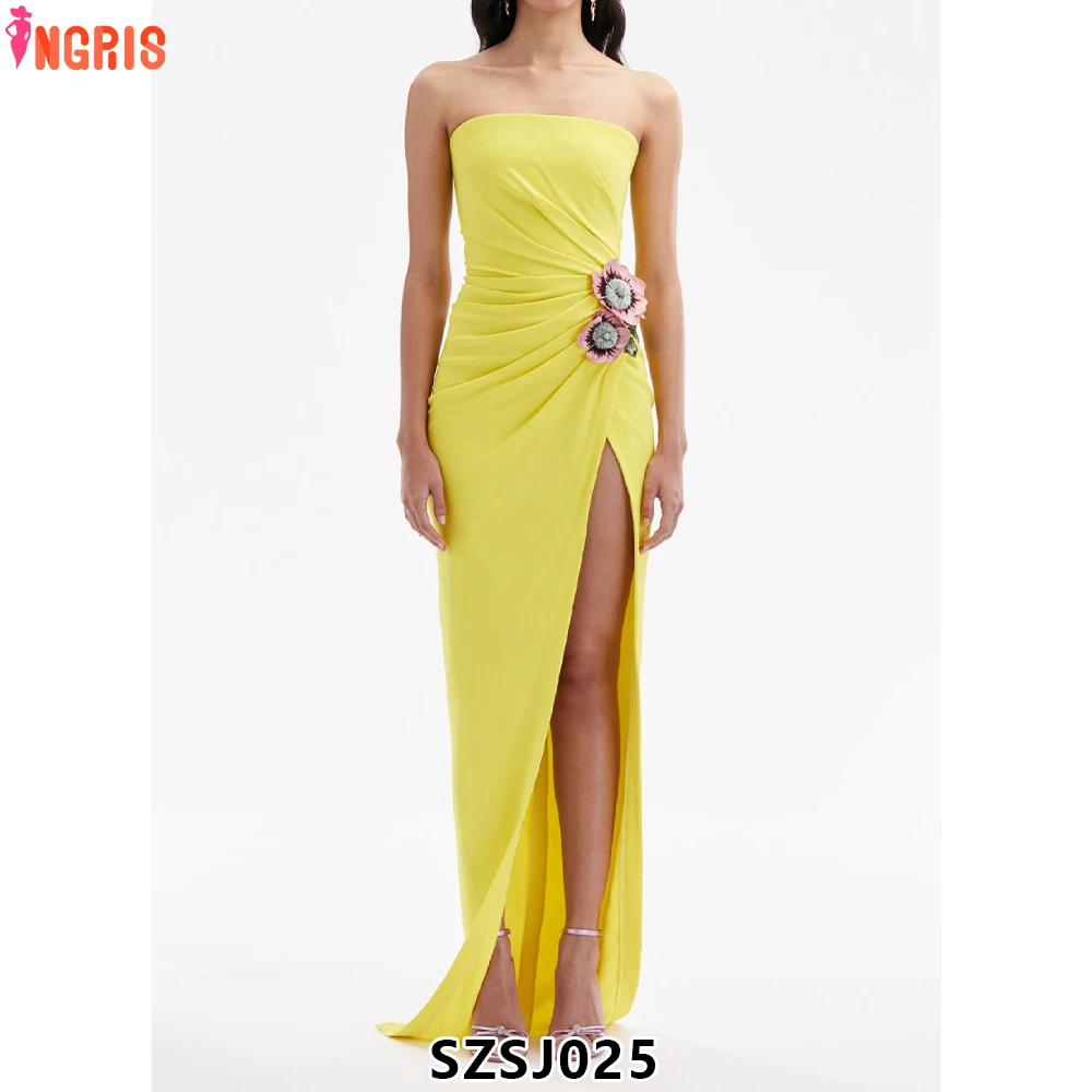 

2025 Summer New Casual Fashion Women Yellow Satin Cotton Dress Plus Size Polyester Long Tube Top-SZSJ025
