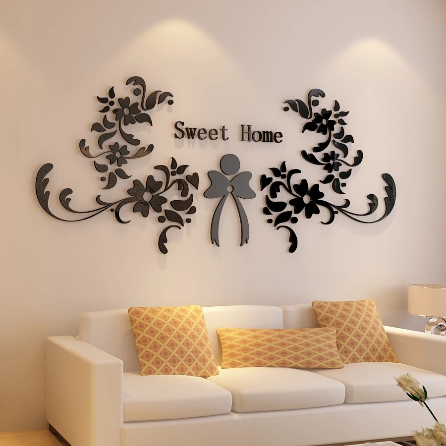 Sweet home Acrylic Wall stickers For kids room Living room Bedroom DIY wall decoration Flower paster Home decor