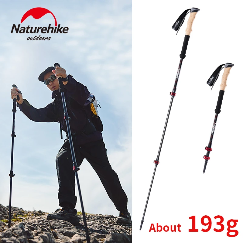 Naturehike 3 Sections Trekking Pole Carbon Fiber Collapsible Telescopic Walking Stick Folding Hiking Canes Ultralight 62-135cm