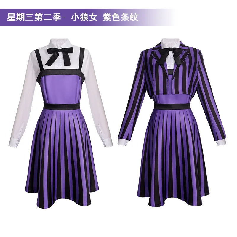 

Wednesday Season 2 Newly Sinclair Enid Cosplay Costume Enid Blue Striped School Uniform Coat Dress Suit Halloween Clothing