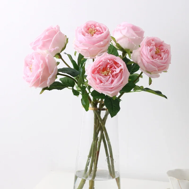 1pcs/lot True Touch Artificial Tea Rose Branch Wedding Floral Simulation Flowers Latex Austin Roses Fake Flower Hotel Decoration