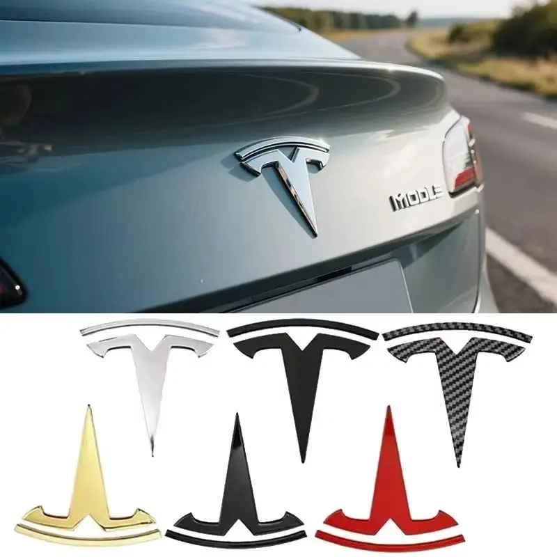 

3Pcs Metal Car Front Grille Emblem Rear Trunk Badge Covers for Tesla Model 3 Mode Y Steering Wheel Sticker Accessories