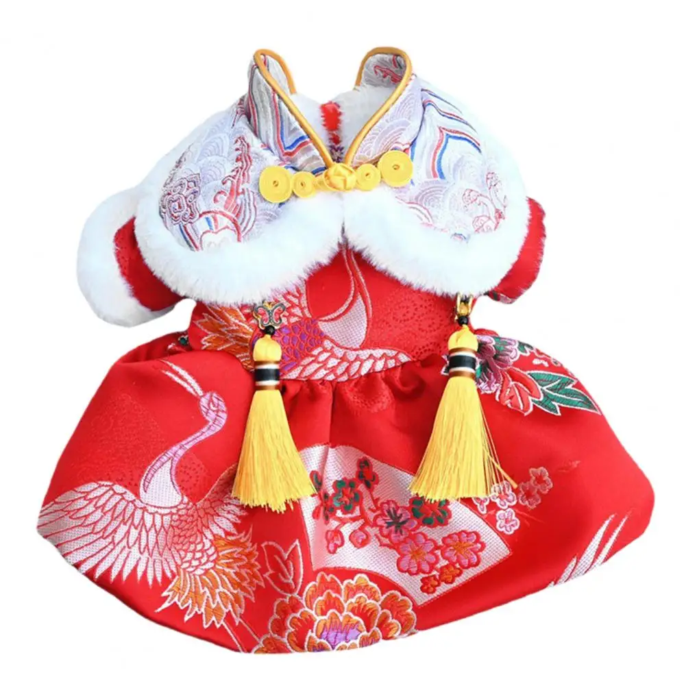 Beautiful Dog Skirt Tassel Design Ultra-Thick Pet Tang Suit Retro Chinese Style Pet Dog Cat Dress Clothing