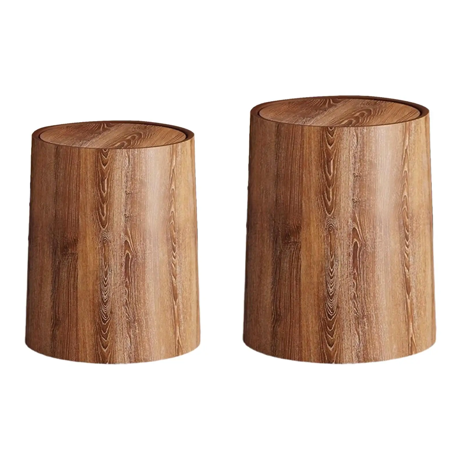 Trash Bin Imitation Wood Grain with Swing Lid Trash Can for Home Dorm Office