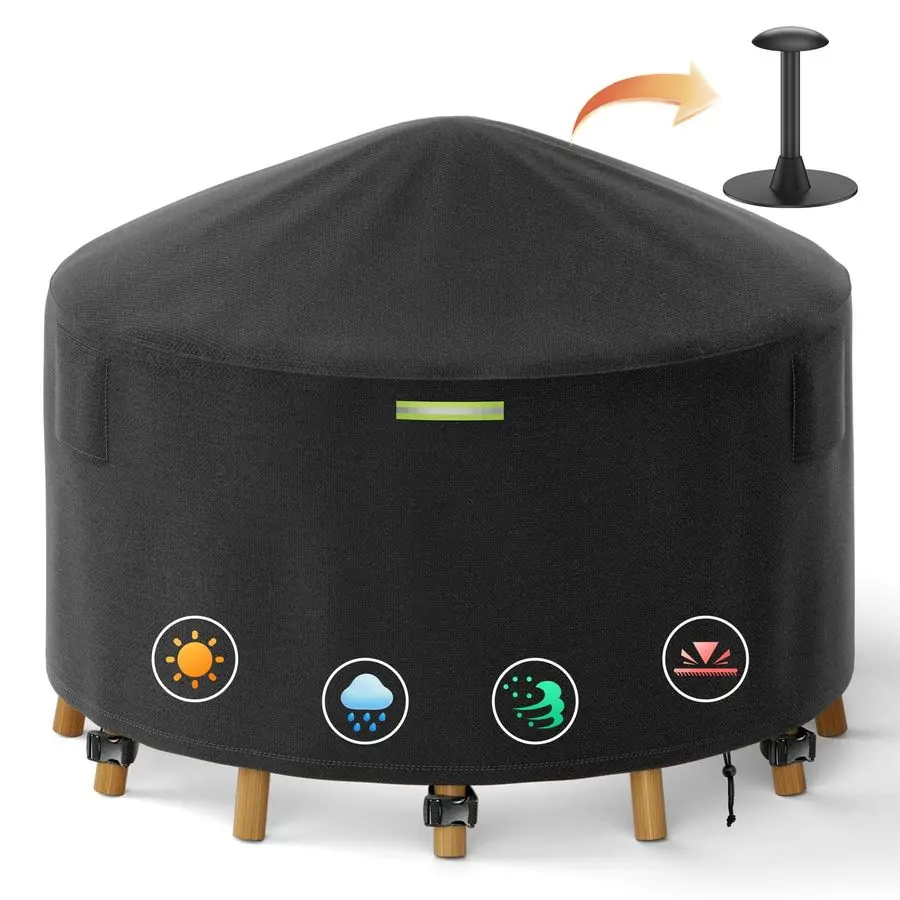 

Чехлы для круглой садовой мебели 110 дюймов с опорной стойкой, из сверхпрочного водонепроницаемого полиэстера 800D, устойчивого к разрывам, для круглых уличных столов