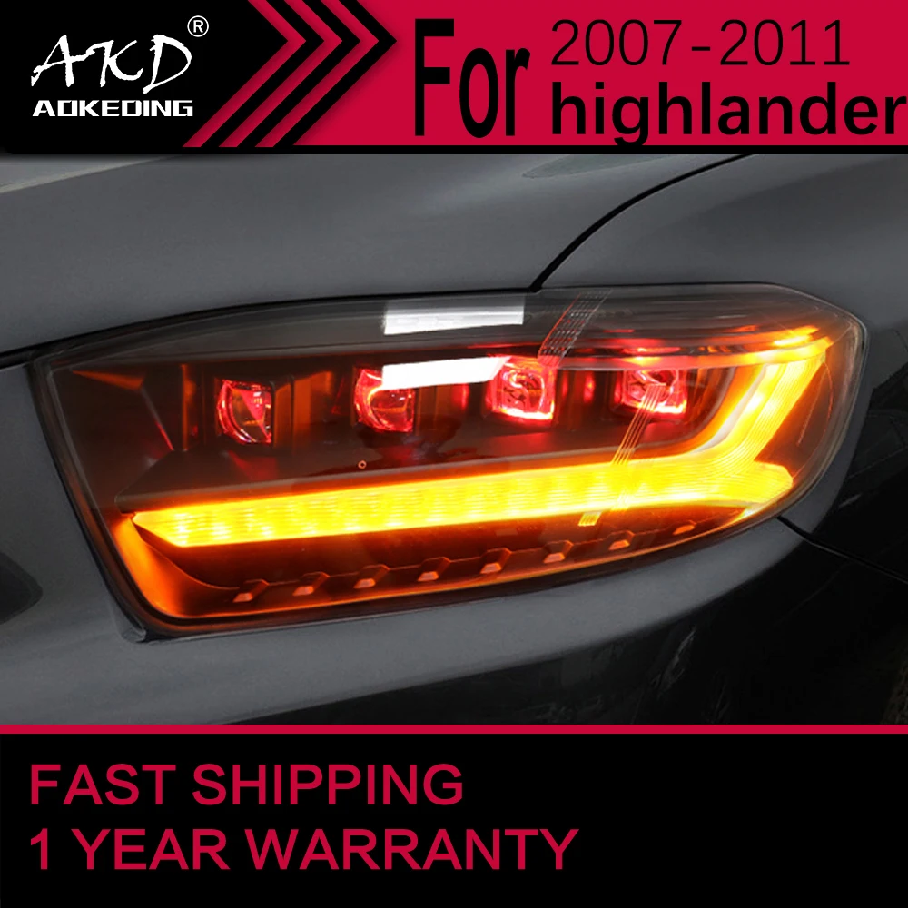 Car Lights for  Toyota Highlander LED Headlight 2007-2011 Highlander Head Lamp Drl Projector Lens Automotive Accessories