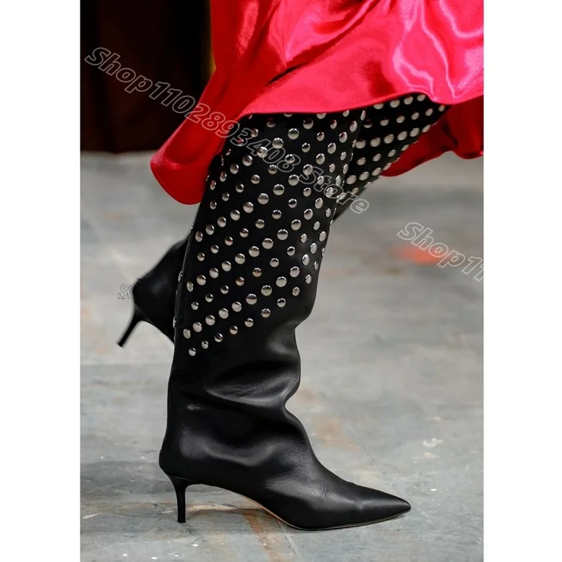 

Black Rivet Decor Stiletto Short Boots Back Zipper British Style Spring New Fashion Party Dress Boots 2026 Zapatos Para Mujere