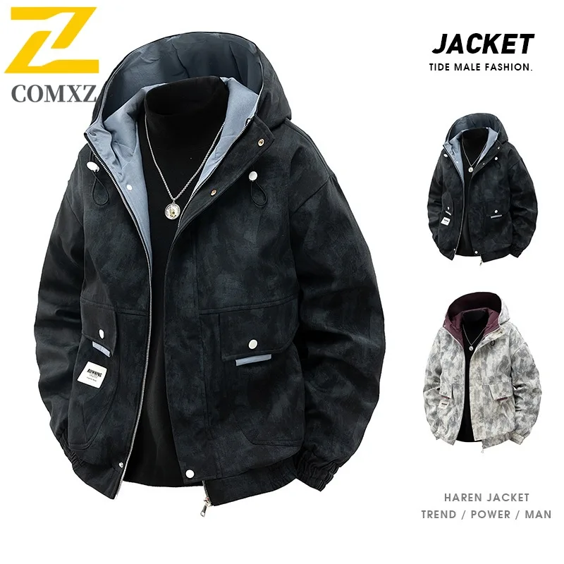 

COMXZ 2025 3D узор в прямом эфире, горячая распродажа, куртка с цветными блоками, мужская куртка с капюшоном в американском стиле, несколько стильных изображений