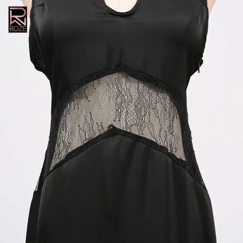 Solid Spliced Lace Slimming Sheer Hollow Out Dresses for Women Halter Sleeveless High Waist Temperament Long Dress Female