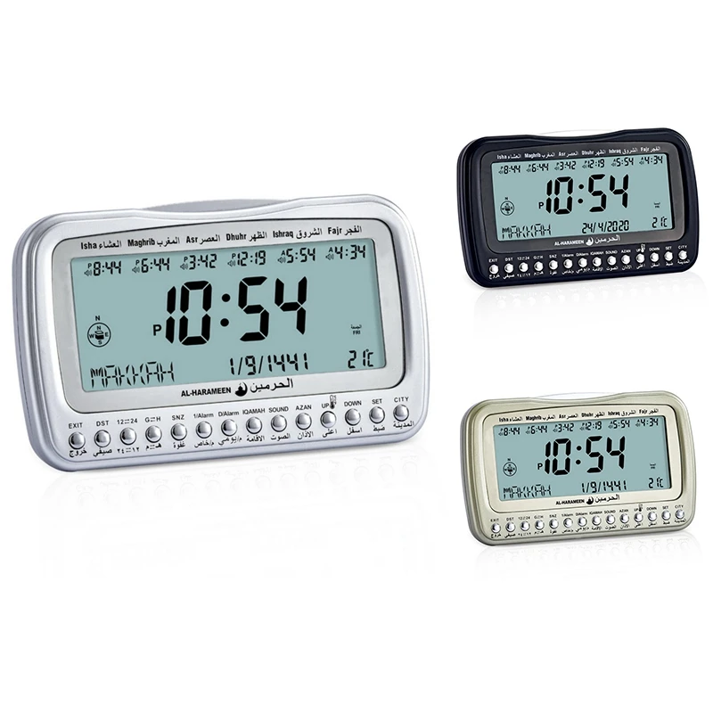 Orologio da tavolo retroilluminato Allarmi di preghiera islamica Azan Athan Orologio da tavolo Direzione display Orologio digitale Allarmi Orologio A