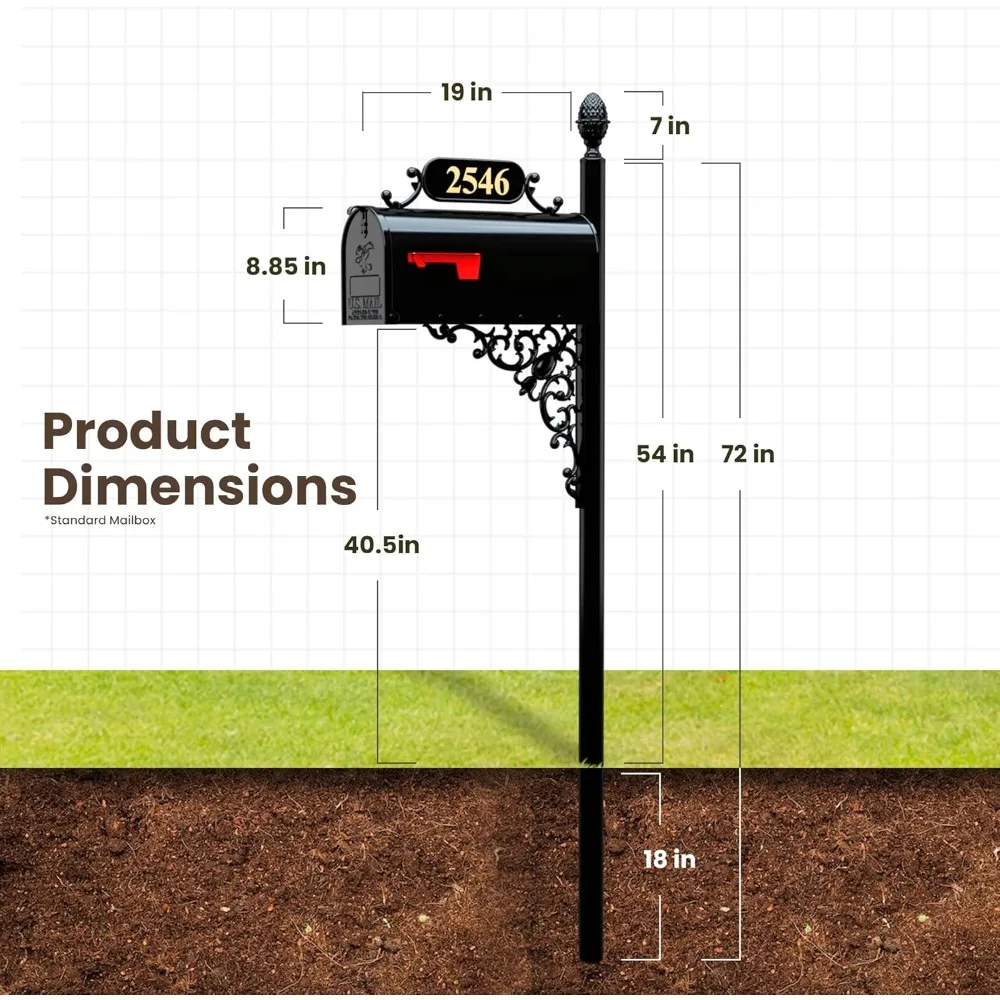 Mailbox Post Kit Black Mailbox System Includes Address Plaque, Bracket & Mounting Hardware Rust Resistant Metal Mailbox