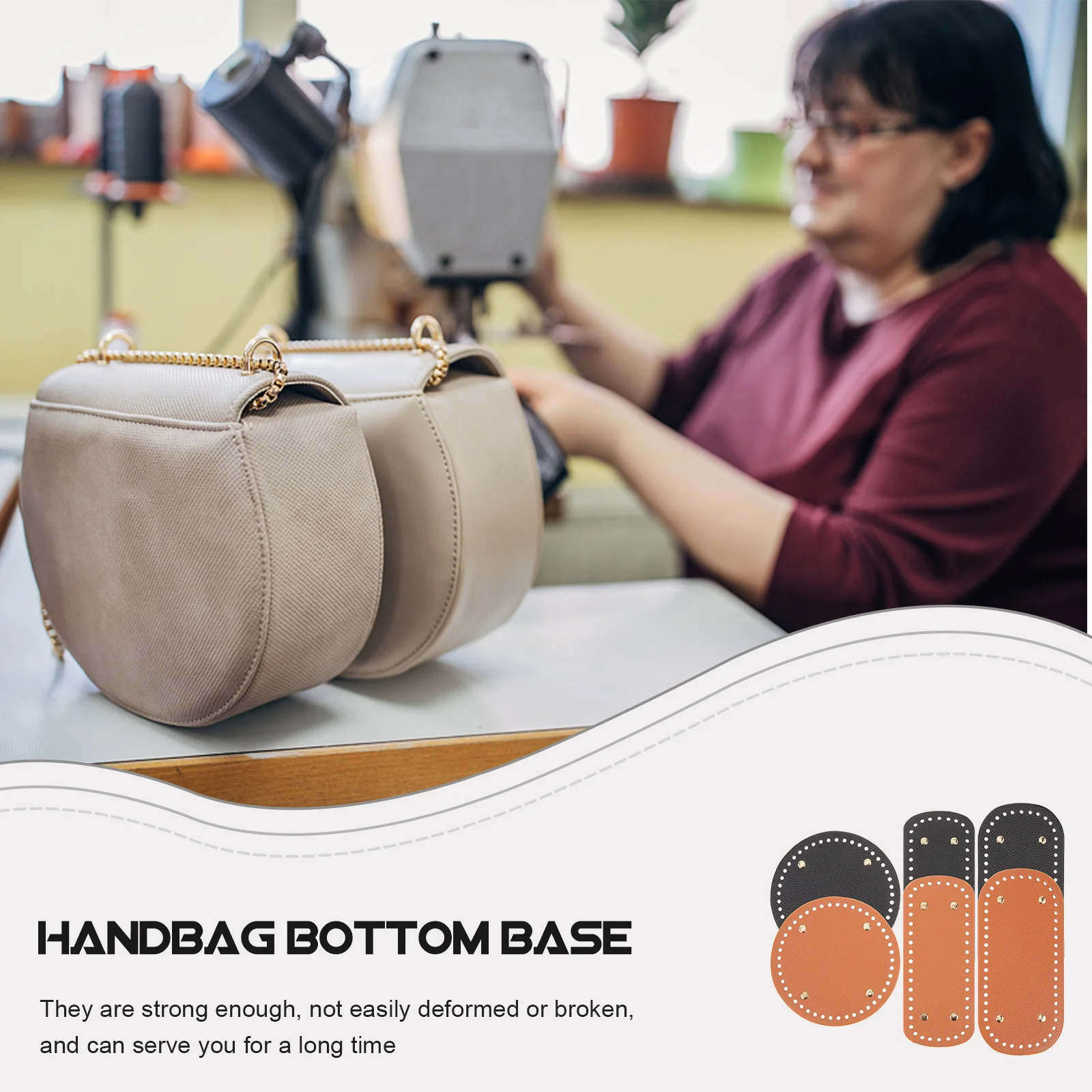 

6Pcs Weaving Handbag Bottom Base Durable PU Bag Bottom for DIY Crochet Knitting Purse Accessories Bag DIY Supplies