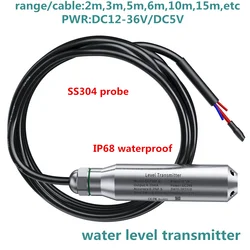 SS304 Level Probe 0-5m 10m Water Level Sensor 4-20mA 0-10V 0-3.3V Liquid Level Transmitter Submersible Water Transmitter