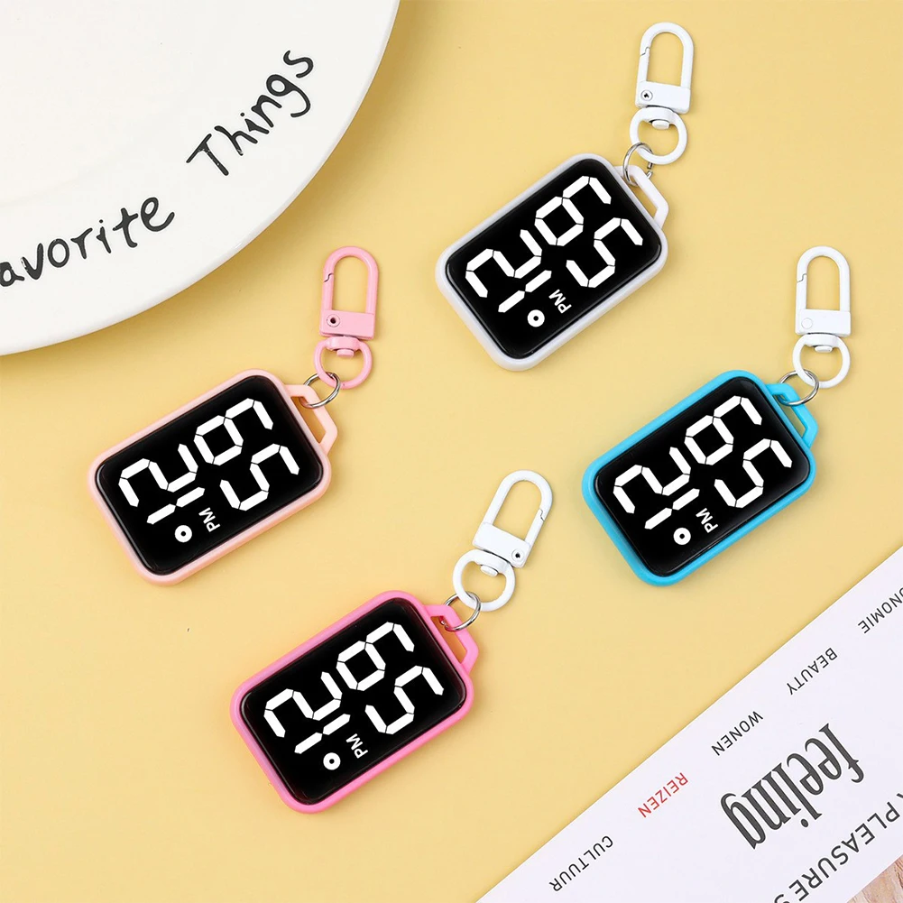 Digital LED Display Keychain Pocket Watch Electronic Timepiece Present for Youngster Student Backpacks Keys Pendant