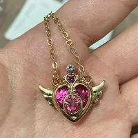 Anime Sailor Moon Cosplay Pendant Necklace For Women Girls Crystal Wing Heart Chocker Necklace Party Jewelry Cosplay Props