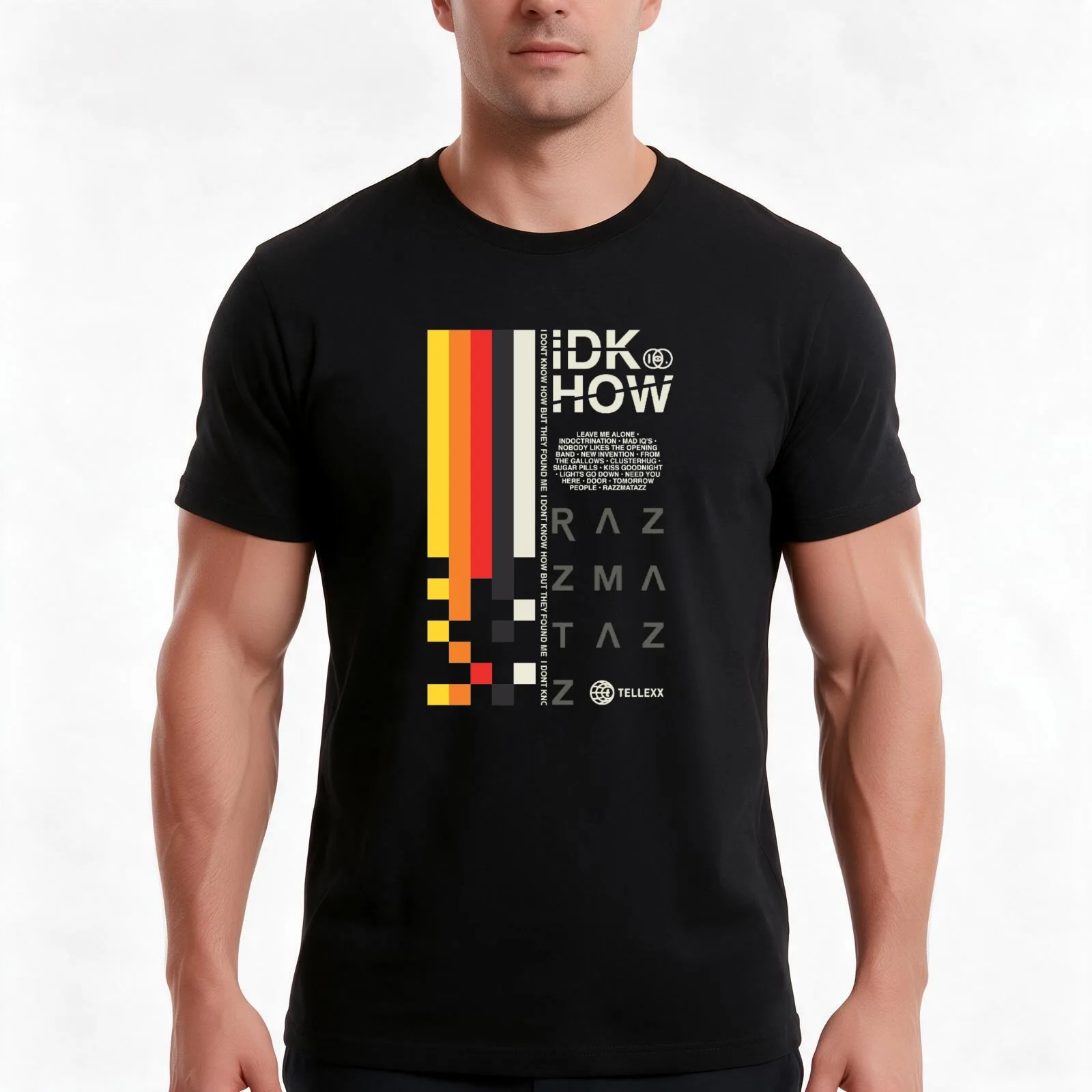 Idkhow razzmatazz tellexx stripes design T-Shirt, Summer Casual Cotton Tee, Oversized Streetwear Tops, Vintage Graphic Print