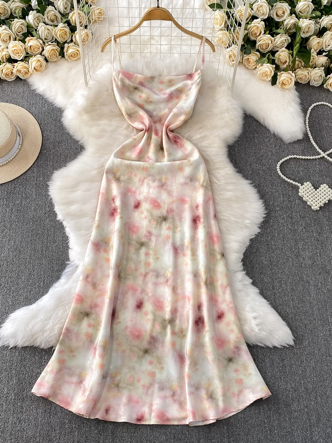 Ele ขนาดใหญ่ Neline Slip Dr ผู้หญิงฤดูร้อนเอวสูงพิมพ์กระชับสัดส่วนเข่าความยาว A-Line ชุดเกาหลี Sle