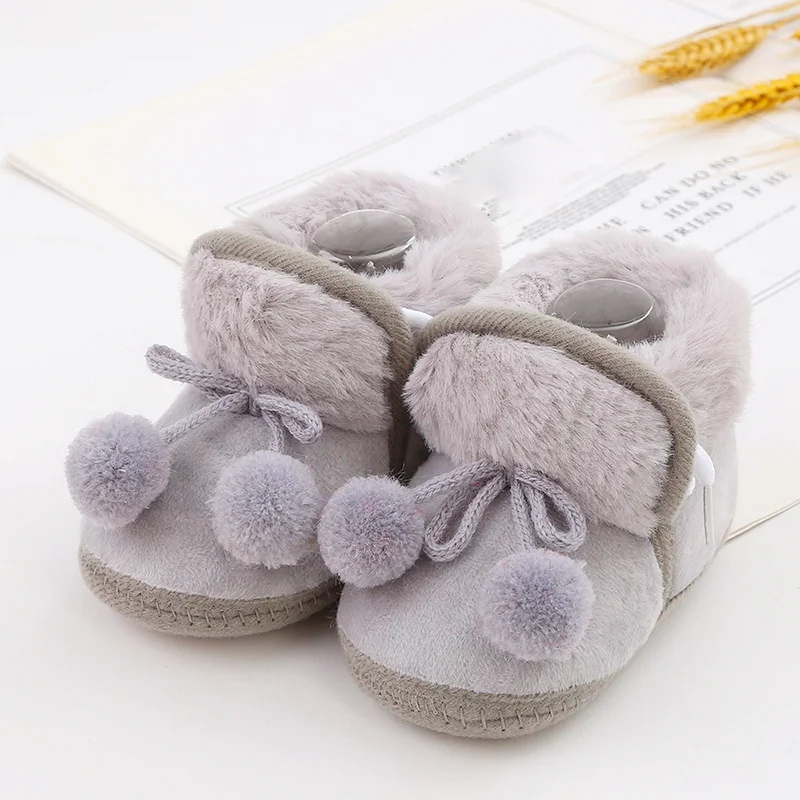 Winter Baby Snow Boots Warm Plush Balls Indoor Cute Princess Shoes Comfortable Soft Bottom Infant Newborn Toddler Baby Shoes