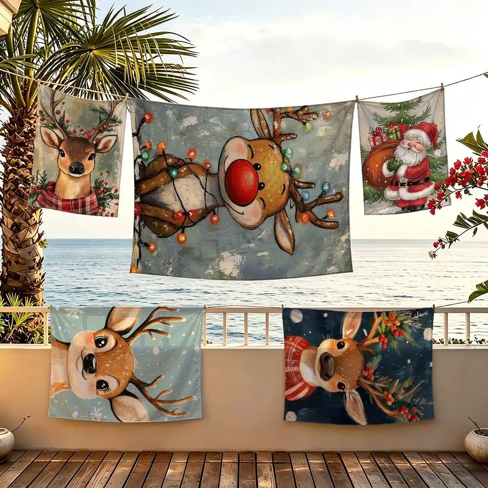 Christmas Reindeer flag For Camping Party Picnic Studio Booth Background Wall Interior Decoration Banner