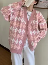 Vintage Pink Argyle Sweater Cardigan #5