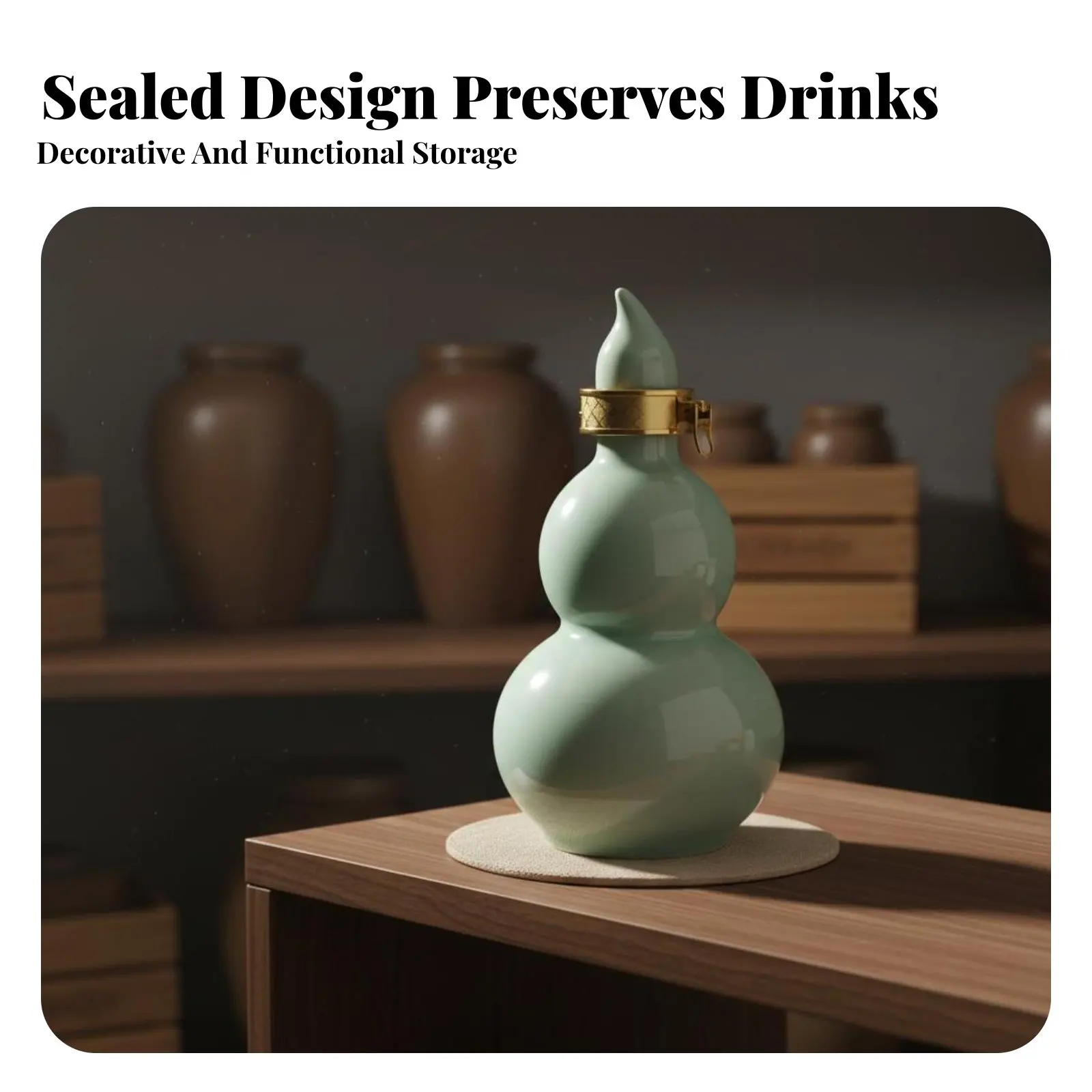 Contenedor de Bebidas Destiladas de Diseño Chino con Cierre Hermético, Botella de Bebidas de Diseño Chino, Botella de Cerámica en Forma de Calabaza, Tradicional