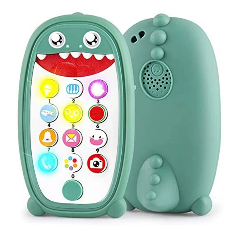 Dinosaur Phone Toy For Babies With Removable Soft Teether Case Lights Music Adjustable Volume For Toddlers 18+ Months