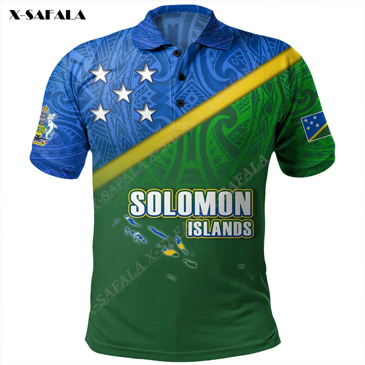 Solomon Islands  Flag Color Traditional Patterns 3D Print Men Polo Shirt Short Sleeve Luxury Tee Top American Fashion High-Class