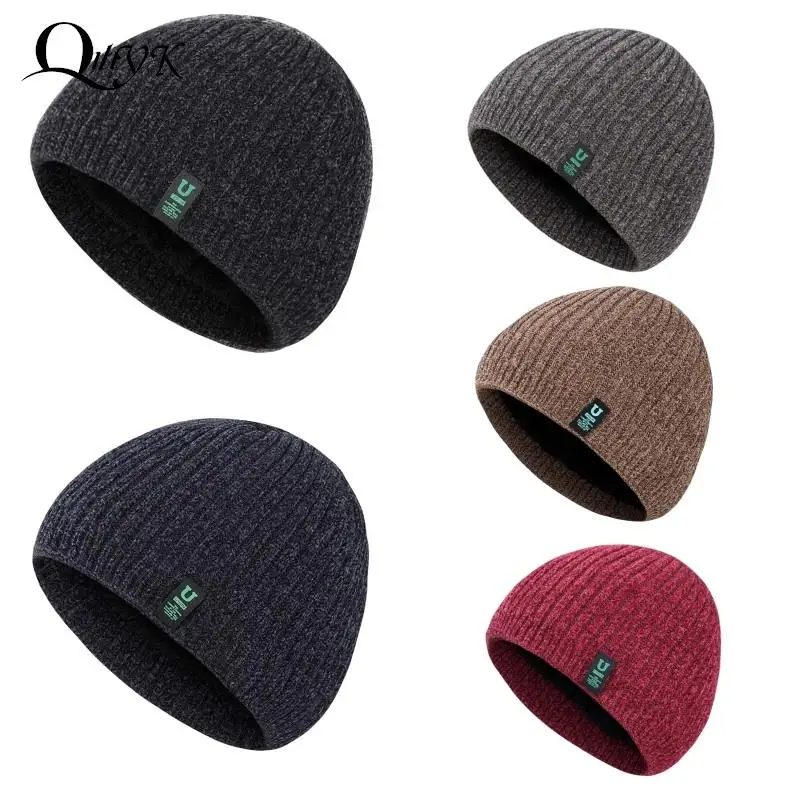 New Unisex Two-Tone Winter Hats Add Fur Lined Men And Women Fashion Warm Beanie Cap Casual Winter Knitted Hats