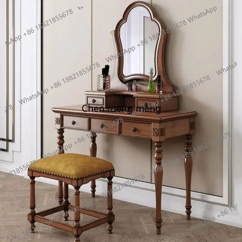 

Luxury Retro Vanity Desk Mirror Brown Decorations Lounges Makeup Vanity Desk Dressers Bedroom Coiffeuse Chambre