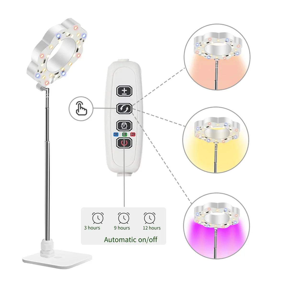 أضواء ABKO-Plant Grow للنباتات الداخلية، ضوء نبات LED كامل الطيف مع حامل قابل للفصل، أضواء متزايدة مع مؤقت تلقائي