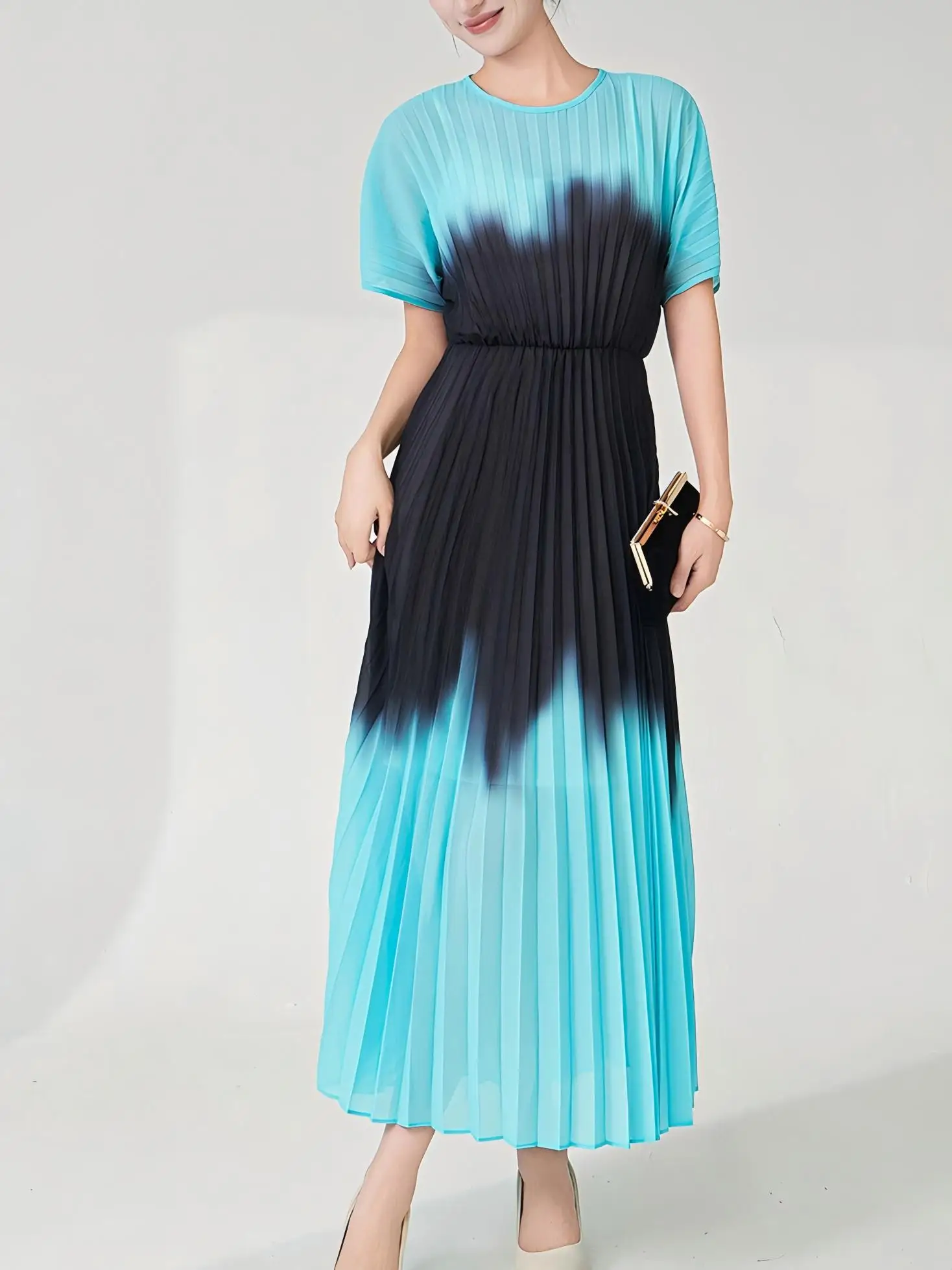 Women’s stylish, waist-cinching, slimming midi dress with a gradient design; includes a camisole slip lining.