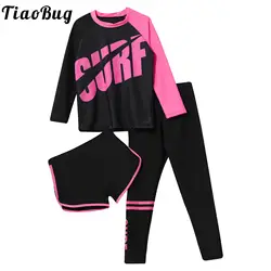 Kids 3 Pieces Swimsuit Girls Boys Rash Guard Long Sleeve Swim Top Shorts And Pants Pool Surfing Bathing Suit Swimwear Sportswear