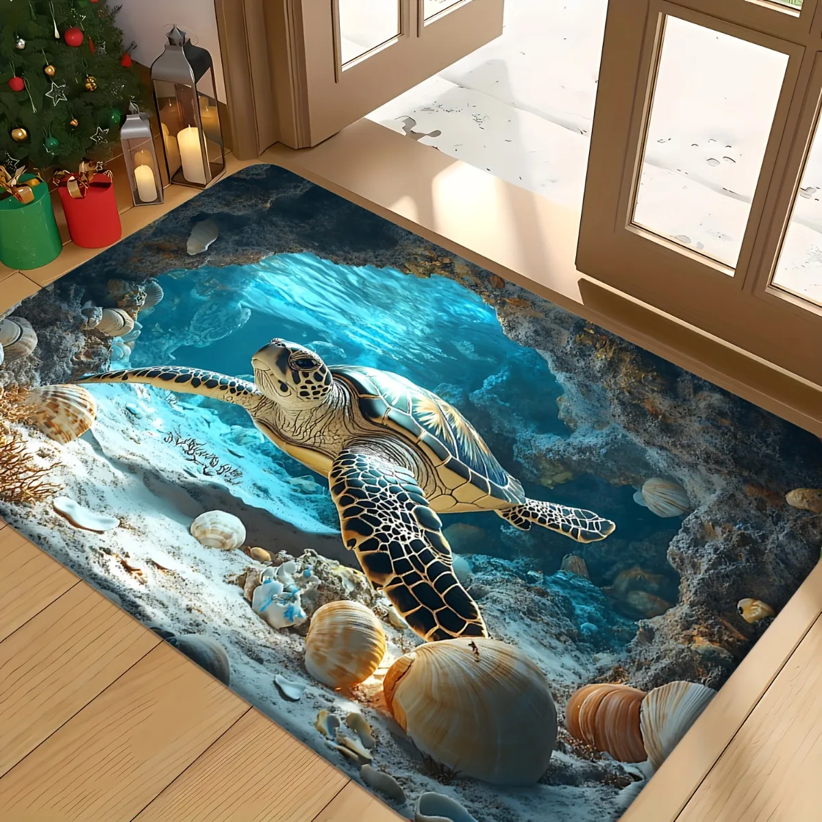 

Sea Turtle Rug Velvet Flannel Printed Floor Mat Ocean Design Decorative Carpet Bathroom Home Decor
