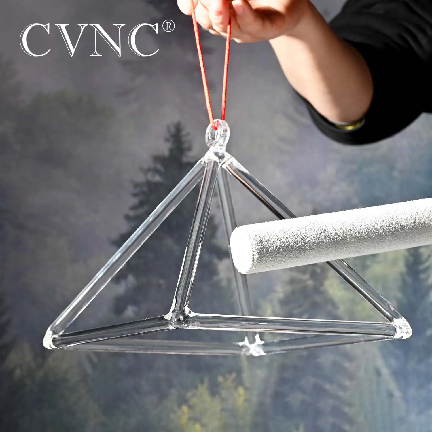 CVNC 6 Inch Clear Quartz Crystal Singing Pyramid for Yoga Meditation Sound Healing Instruments Tower with Free Mallet