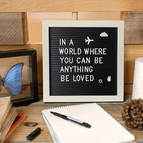 Multifunctional Wooden Letter Message Board Changeable Symbols 10x10 Inch Felt Letter Board Home Decorations Blackboard Shop