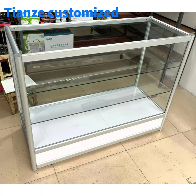 （customized）Lockable 48 inch Smoke Shop Counter Dismantled Small Glass Display Showcase Tempered Glass Display Cabinet