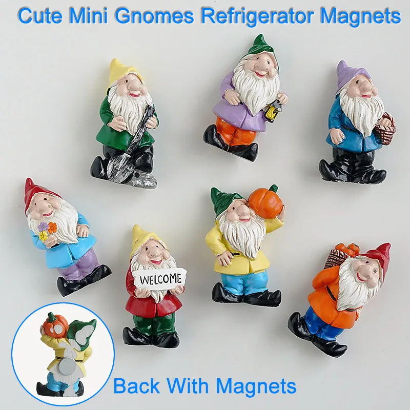 1pcs Cute Mini Resin Dwarfs Statue Refrigerator Magnets Decoration Gnome Outdoor Garden Fence Door Sculpture Decor Ornament