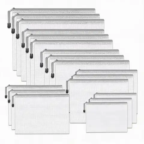 56-Pack Waterproof PVC Mesh Zipper Pouch  A3/A4/A5/A6/B4/B5/B6  Size File Document Pockets Bill Bags Folders for Office Home Stationery Supply