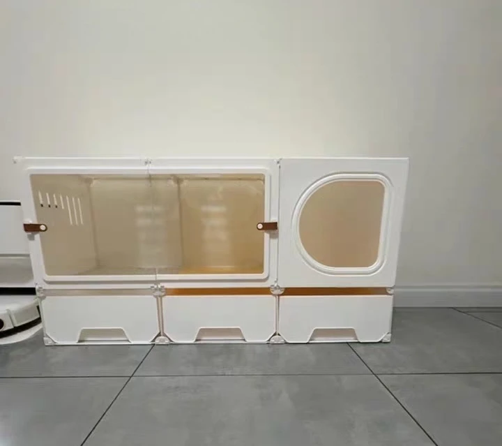 

Большой прозрачный вольер-домик для кошек - клетка с выдвижной перегородкой и отсеком для хранения, место обитания для домашних кошек и котят