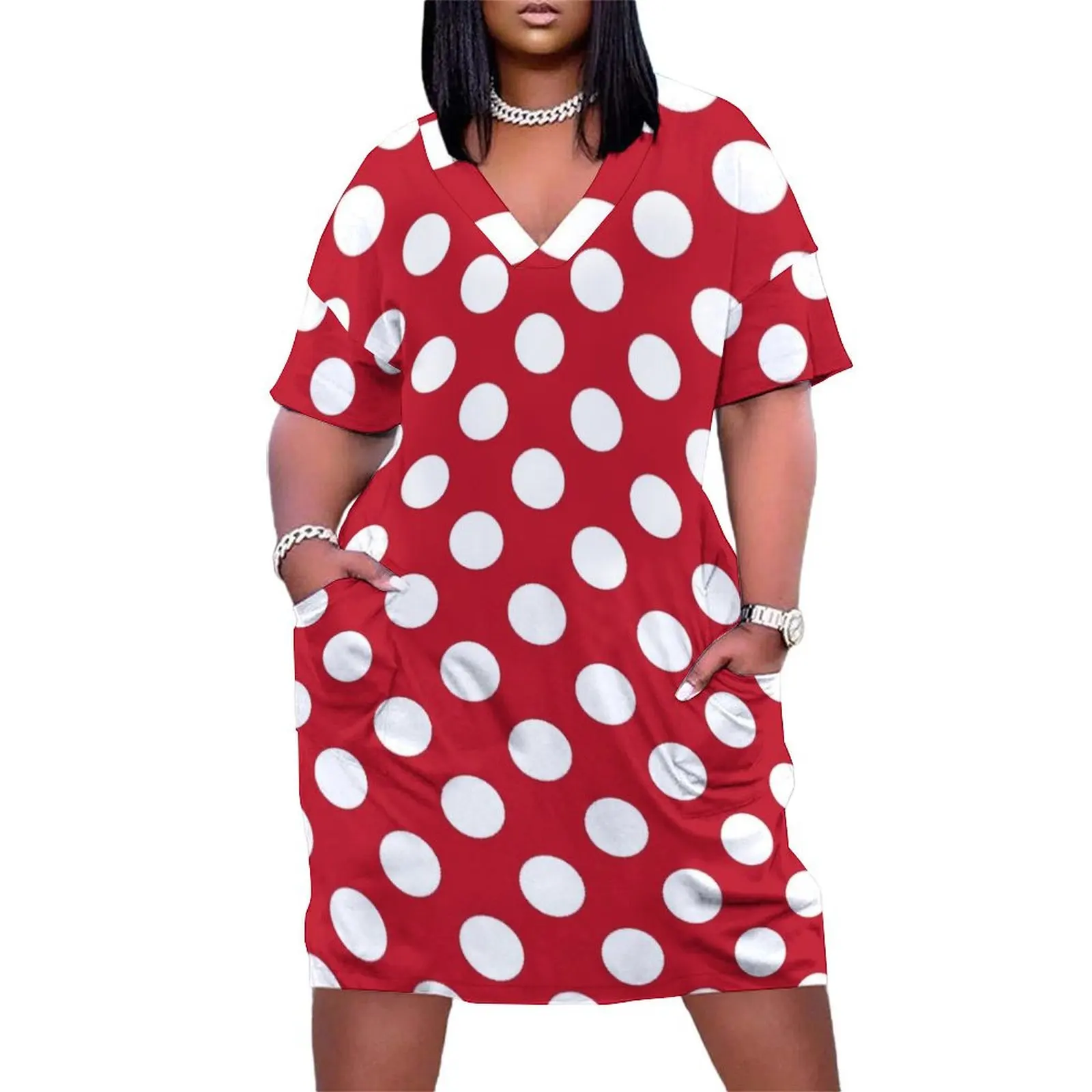 

Red And White Polka Dots Loose Pocket Dress Dress vintage dresses for prom Women"s summer long dress evening ladies