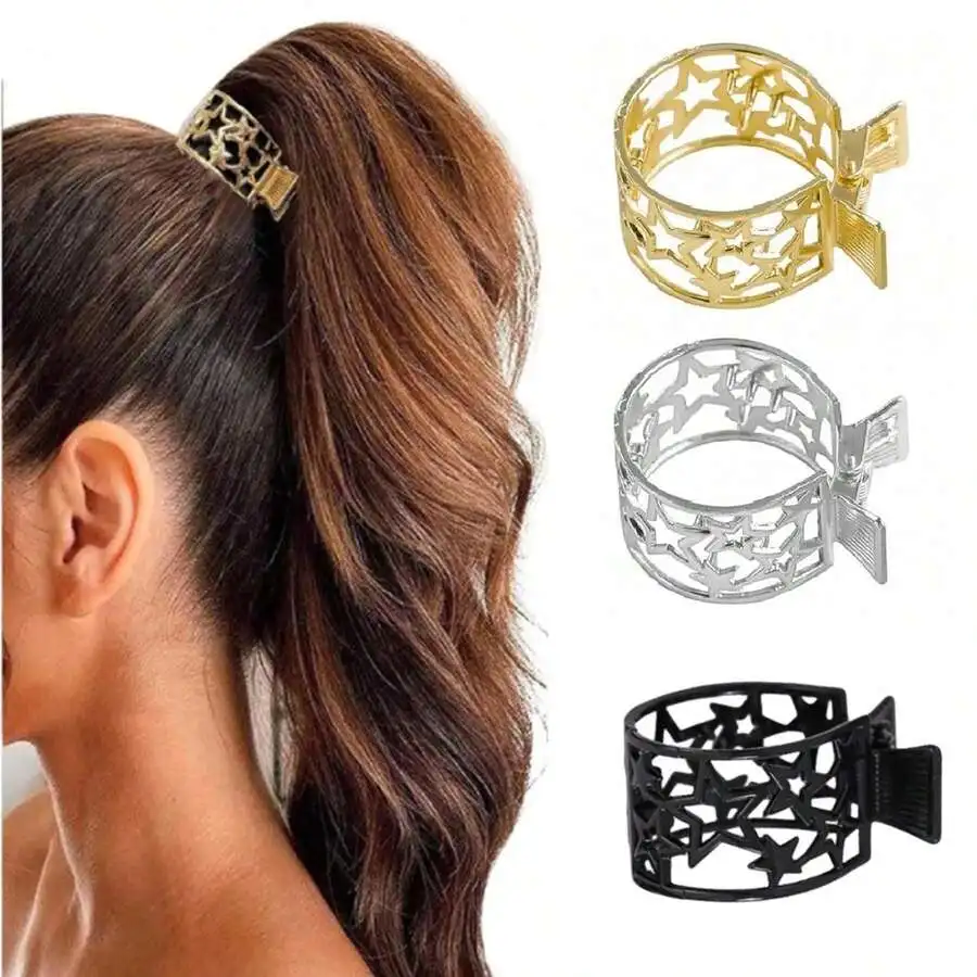 

3pcs Star Pattern Hair Claw Clips For Women Non-Slip Ponytail Holder Daily Wear
