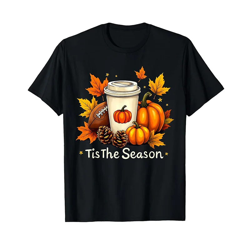 

Fall Football Tis The Season Pumpkin Autumn Coffee Lovers T-Shirt WHX 180g