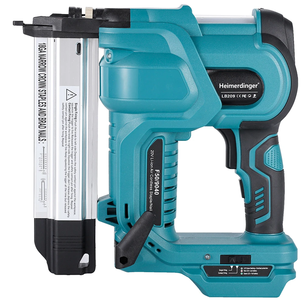 Heimerdinger Cordless Nail Gun,18GA 2 in 1 Nailer/Stapler Gun Compatible with Makita Battery, 2 Mode with 500 Staples, 500 Nails