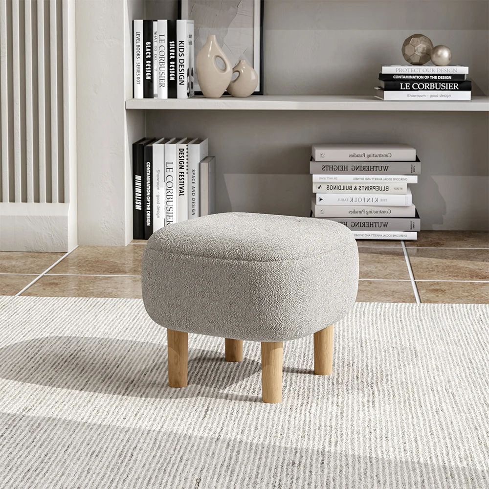

Customizable Beige / Grey Footstool Stool with Wooden Legs Living Room Stool Dining