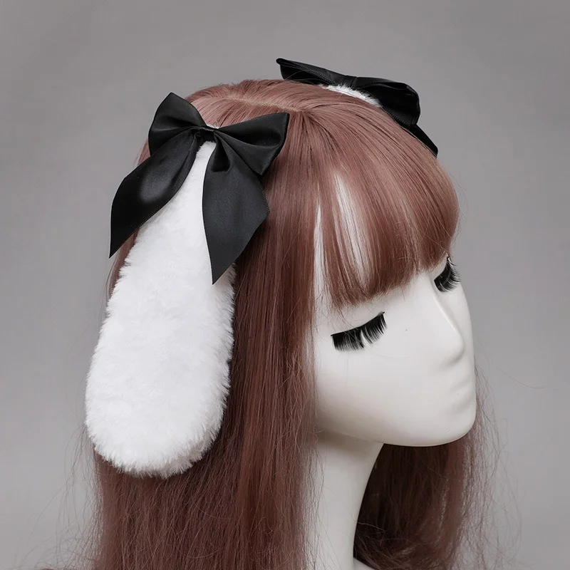 Mulheres meninas plush lop orelhas coelho clipe de cabelo kawaii coelho orelhas hairpin doce cor fita bowknot lolita cosplay acessórios para o cabelo