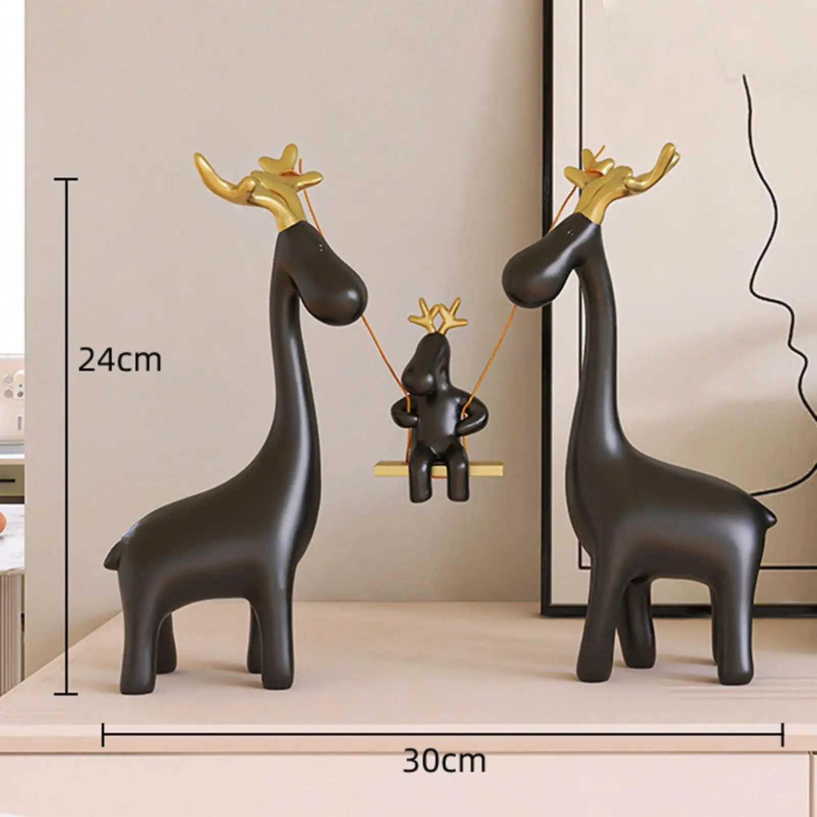 Animal Sculptures Resin Elk Statues Desktop NightStand Deer Family Figurines