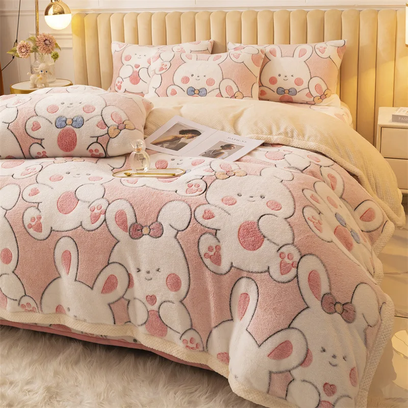 

Winter Duvet Cover Bedding Single Double Queen King Size Quilt CoverThick Fleece Warm Flannel Coral Double Sided Velvet