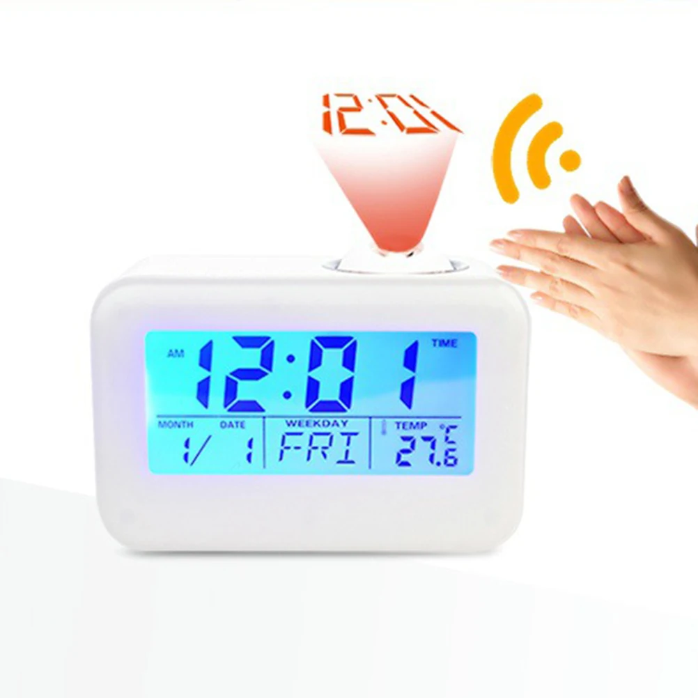 

Voice Controlled LED Alarm Clock Night Light Calendar Projection Vibration Sensing Wall Hanging Desktop Digital Clock Perpetual